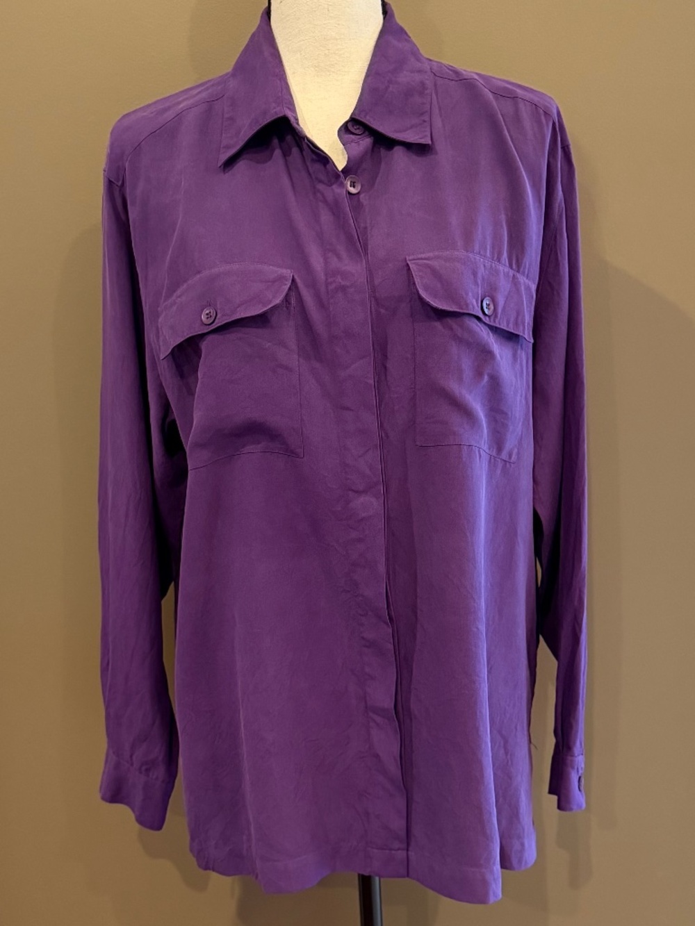 Christie & Jill Purple Silk Long Sleeve Button Down Blouse, Size Large